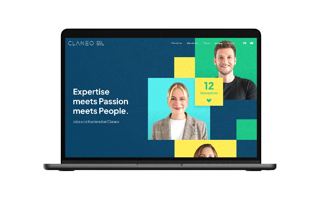 fzey für Claneo - animiertes GIF Ansicht 2 Screendesign - Website auf Laptop