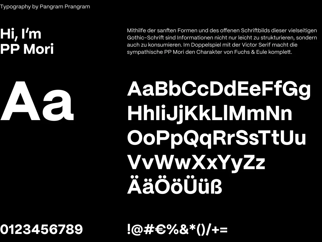 Hi, l'm PP Mori - Typography by Pangram Prangram - Mithilfe der sanften Formen und des offenen Schriftbilds dieser vielseitigen Gothic-Schrift sind Informationen nicht nur leicht zu strukturieren, sondern auch zu konsumieren. Im Doppelspiel mit der Victor