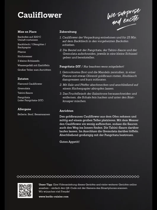 fzey für Berlin Cuisine - Ansicht Flyer für Rezeptkarte zu Cauliflower