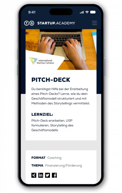 fzey für Startup Academy - Ansicht der Website auf iPhone