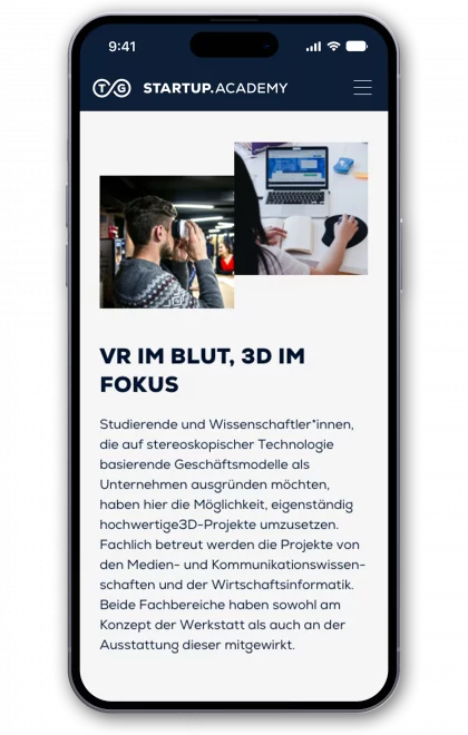 fzey für Startup Academy - Ansicht Website mobile