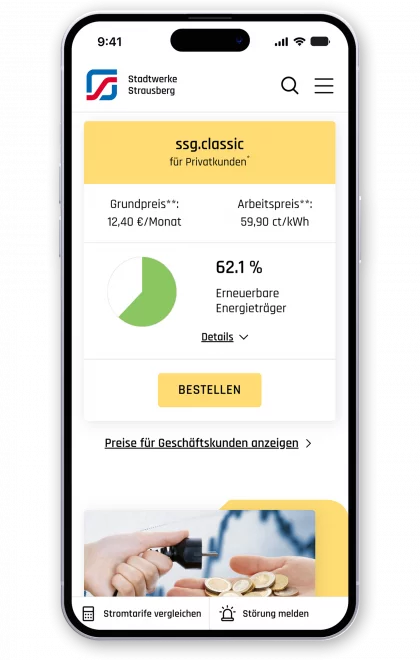 Screenshot der mobilen Seite für Stadtwerke Strausberg