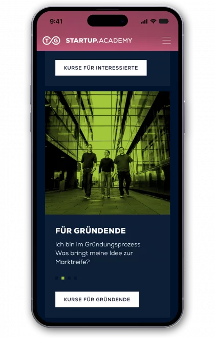 fzey für Startup Academy Uni Halle - Ansicht Webdesign mobile