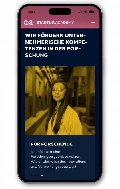 fzey für Uni Halle Startup Academy - Ansicht Website mobile