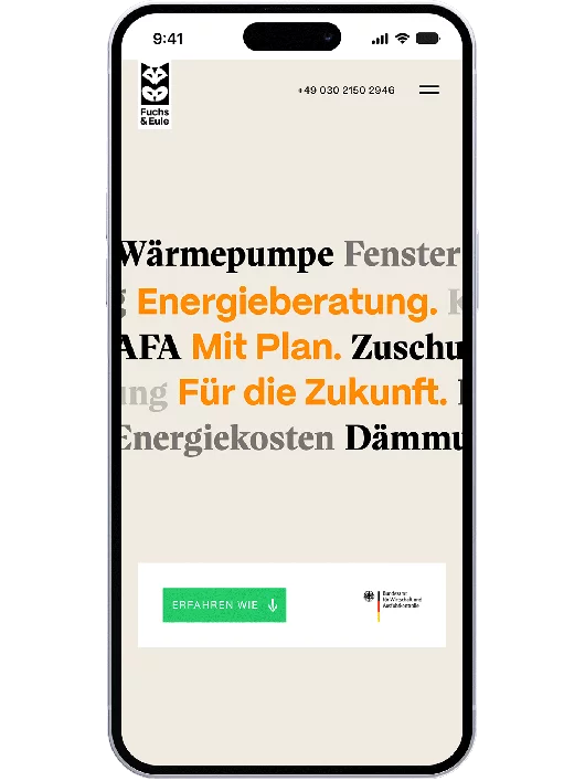 Screenshot der mobilen Seite für Fuchs & Eule