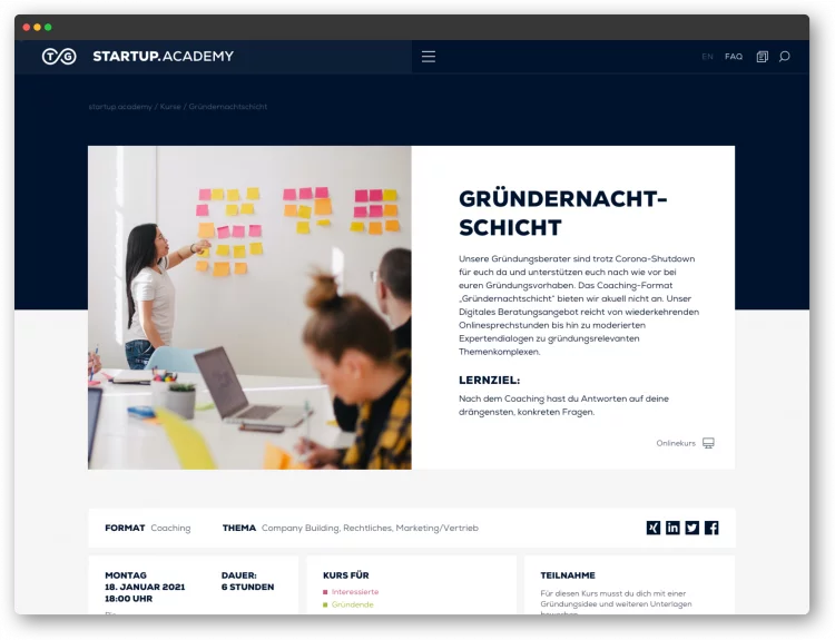 fzey für Startup Academy Uni Halle - Ansicht Website Desktop